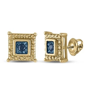 Yellow-tone 925 Silver Womens Blue Treated Diamond Solitaire Earrings 1/20ctw - Picture 1 of 1