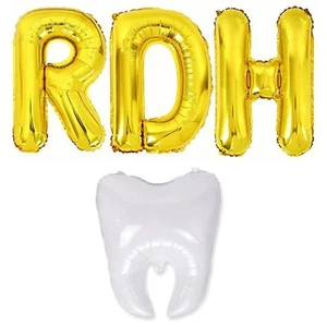 2 Pack 32 Inch RDH Letter Balloons & 16 Inch Tooth Shaped Balloons for Dental... - Picture 1 of 8