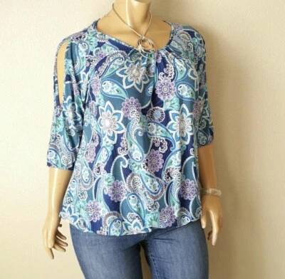 Jonathan Martin Womens Blouse Size 2X Blue Paisley New Top - Image 1 of 4