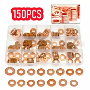 150pcs Copper Diesel Injector Washers Fuel Set Seal Rings Assortment Kit - Picture 1 of 9