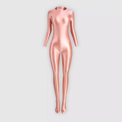 MJINM Stretch Shiny Bodybuilding sports  Jumpsuit Women Zipper Long Sleeve Slim - Image 1 of 4