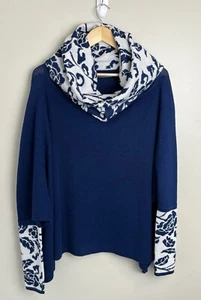 Peru Etnico 100% Baby Alpaca Women’s Poncho Blue Floral Cowl Neck One Size - Picture 1 of 16