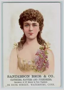 Sanderson Bros & Co. Clothiers Waterbury CT Lovely Floral Woman 4.25" x 6.25" - Picture 1 of 2