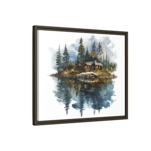 N. Carolina Wilderness Canvas Framed Art Print Cabin In The Woods Watercolor Art - Picture 1 of 37