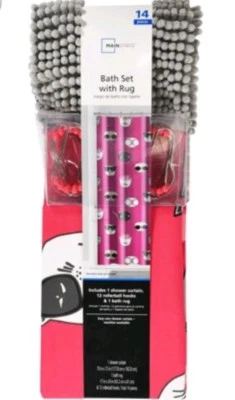 Новый! 14 шт. Набор крючков и занавесок для душа для кошек белый розовый серый ковер  - Изображение 1 из 2