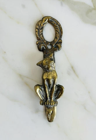 Vintage Brass Cat Door Knocker Cover