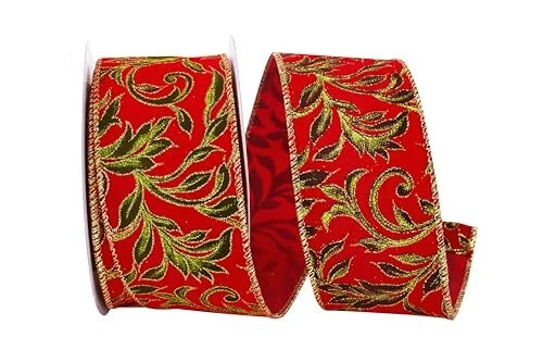 Exquiste Scroll Holiday Wired Edge Ribbon 2-1/2 Inch X 10 Yards Red/Green - Image 1 of 1