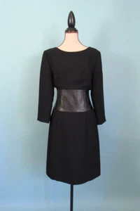 Size: 8 OBERON by Shani G. Black Dress Scoop Neck Knee Length Leather Women - Picture 1 of 10