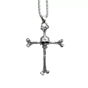 Punk Skull Cross Pendant Necklace for Men Women Fashion Long Chain Jewelry Gift - Picture 1 of 8