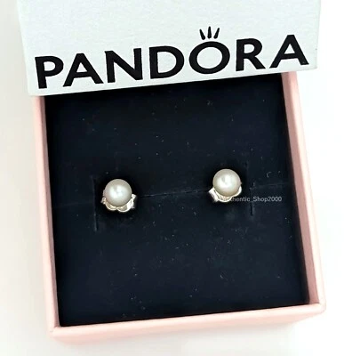 NEW 100% Authentic PANDORA 925 Ale Silver Pearl 4.5mm Stud Earrings 293168C01 - Image 1 of 4