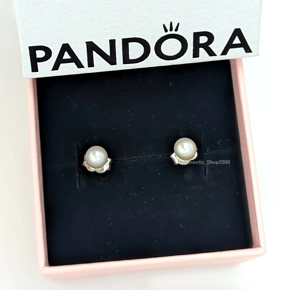 NEW 100% Authentic PANDORA 925 Ale Silver Pearl 4.5mm Stud Earrings 293168C01 - Image 1 of 4
