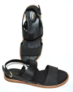 CLARKS BLACK LEATHER STRAPPY SLINGBACK SANDALS WOMEN SZ 8 M *NWOB* - Picture 1 of 10