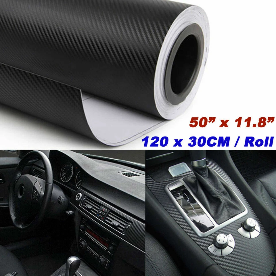 12" x 50" Black Carbon Fiber Vinyl Film Sticker Wrap 3D Bubble Free Air Release - Image 1 of 4