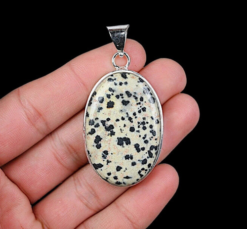 VETEMENTS "Ciondolo Gioielli Argento Sterling 925 Diaspro Dalmata Fatto a Mano 2 05"