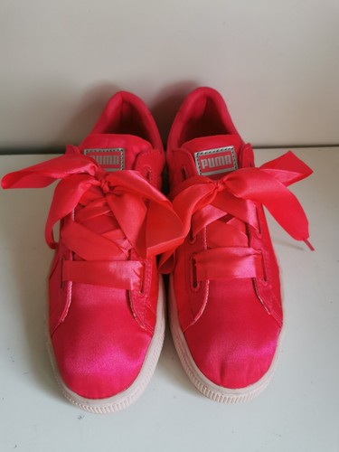 PUMA BASKET HEART UK 5 EU 38 RAGAZZE DONNA SCARPE DA GINNASTICA ROSA CALDO BIANCO RASO UNA VOLTA