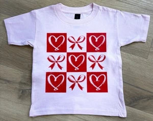 Retro Checkered Heart Coquette Bow T-Shirt for Girl Youth Sizes XS-XL Available - Picture 1 of 1