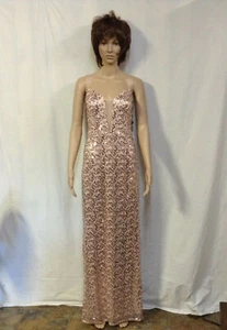 Women's Rose Gold Sequined Column  Maxi  Gown  Size 10 - Picture 1 of 12
