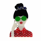 Acrylic 3D Art Deco Style Fashionable Cute Glasses Girl Brooch Badge Pin Gift