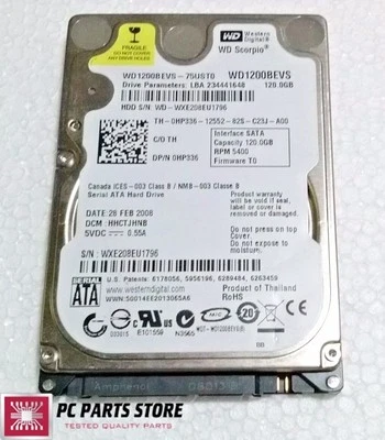 Western Digital 120GB 2.5 WD1200BEVS-75UST0 2061-701499-600 AD FOR PARTS/REPAIR - Image 1 of 4