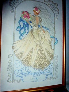 Vtg  BUCILLA "BETROTHED IN BEAUTY" CREWEL EMBROIDERY needlework FINISHED bride - Picture 1 of 5