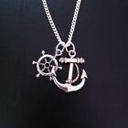 Anchor Wheel  Pendant Necklace Silver Plated  18" Curb Chain