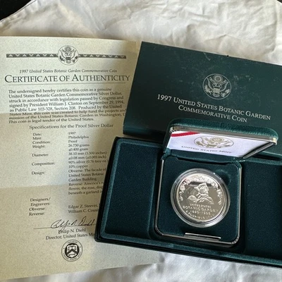1997-P Botanic Garden 1820-1995 Commemorative Proof Silver Dollar $1 Velvet Case - Image 1 of 4