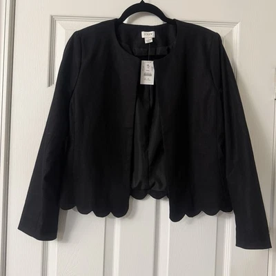 NUEVO CON ETIQUETAS J. Blazer Crew Negro Dobladillo Festoneado Lino Mezcla Algodón Frente Abierto Talla S Foto 1 de 4