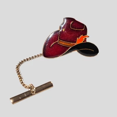 Vintage Cowboy Hat Tie Tack Pin Red & Black Enamel Western Rodeo Jewelry - Image 1 of 2