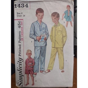 Vintage Simplicity Pattern 1434 Boy's Pajamas in Two Lengths Size 6 (1960s) - Picture 1 of 2