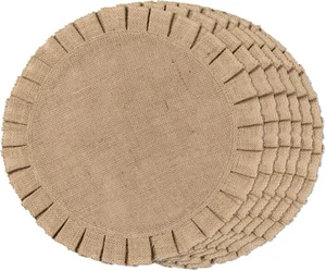FunWheat Burlap Round Braided Placemats Set of 6 for 6pcs, H Pleated Brown - Picture 1 of 7