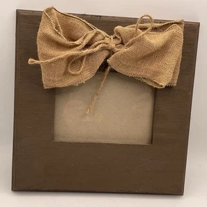 Hand Painted Mocha Wood Picture Frame Burlap Bow ID 6 1/2” X 4 3/4” Farmhouse - Picture 1 of 2