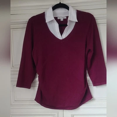 Studio Works Size M school Uniform Style Maroon long Sleeve Shirt White Collar - Image 1 of 4