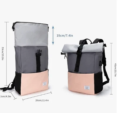 Rucksack: groß viele Fächer schwarz/grau/lachs wasserabweisend NEUwetig - Bild 1 von 4