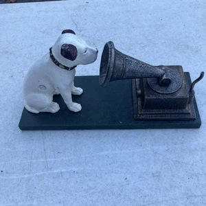 Cast Iron Nipper Dog Figurine on Green Base, Rogers Foundry, Birmingham - Picture 1 of 10