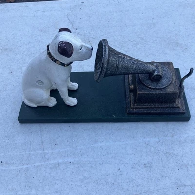 Cast Iron Nipper Dog Figurine on Green Base, Rogers Foundry, Birmingham - Image 1 of 4