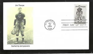 FUSSBALL JIM THORPE FDC 1984 SHAWNEE, OKLAHOMA JERRY'S COVER NUR 1 HERGESTELLT - Bild 1 von 1