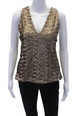 One X One Teaspoon Womens Sequined V Neck Sleeveless Tank Top Gold Size Small - Image 1 of 4