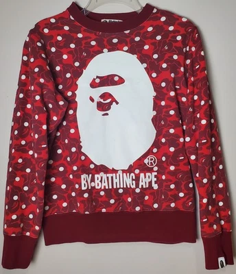 BAPE A Bathing Ape Red ABC Dot Camo Crewneck Sweatshirt Polka Dot Small Cotton - Image 1 of 4
