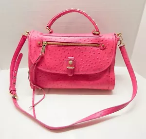 Rebecca Minkoff Pink Ostrich Top Handle Satchel Bag Purse Crossbody Studded - Picture 1 of 21