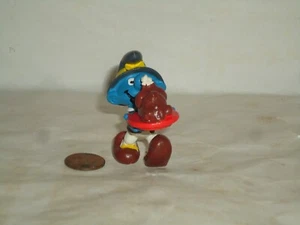 Figura de colección de los Pitufos, Peyo Schleich años 80 PVC, Pitufo de Acción de Gracias con pavo - Imagen 1 de 5