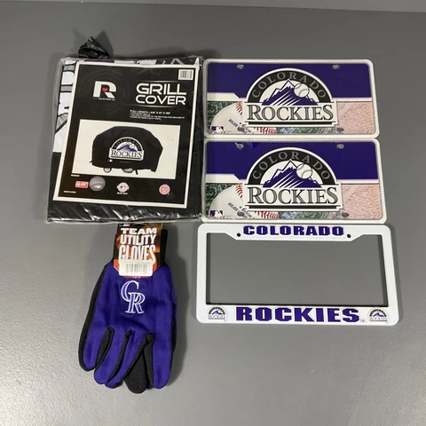 Colorado Rockies Grill Cover, Auto Tag, Frame, Gloves MLB Ultimate Fan Gift Lot Cover