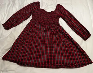 Old Navy Girls Long-Sleeve Red Plaid Holiday Dress Open Back With Bow XL 14/16 - Picture 1 of 9