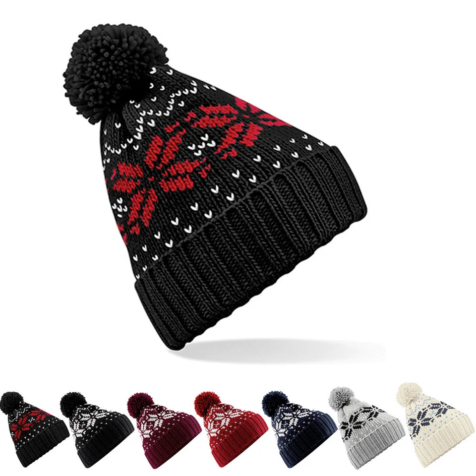 WINTERMÜTZE MIT BOMMEL - Fair Isle Snowstar® Beanie - NEU Beechfield CB456