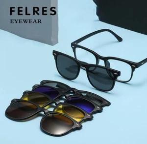 5 in 1 TR90 Eckige Brille Herren Damen Magnet Clip On Polarisierte Sonnenbrille - Bild 1 von 24