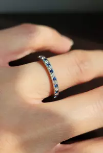 Tiffany & Co Platinum Legacy Diamond Blue Sapphire Eternity Wedding Ring Band - Picture 1 of 23