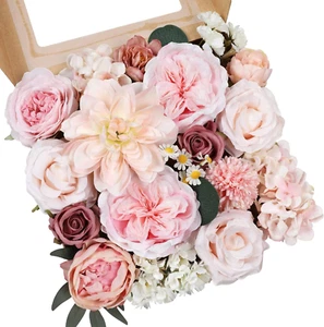 Pink Artificial Flowers Combo Silk Mix Peony Rose Hydrangea Daisy Fake Flowers W - Picture 1 of 13
