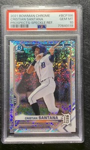 2021 Bowman Chrome CRISTIAN SANTANA 1st Speckle Ref /299 PSA 10 TIGERS #BCP-186