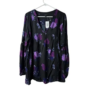 Camicetta tunica torrida nera scura floreale twill tessuto pizzo orlo più 1 x nuova con etichette grunge - Foto 1 di 7