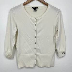 Audrey & Grace Cardigan Sweater Women's S White Crew Neck Button Rayon Blend - Picture 1 of 9