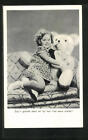 Schauspielerin Shirley Temple mit großem weißen Teddybären, Ansichtskarte 